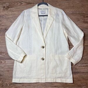 Madewell Womens Cream Linen Notch Lapel Long Sleeve Dorset‎ Blazer Size Medium